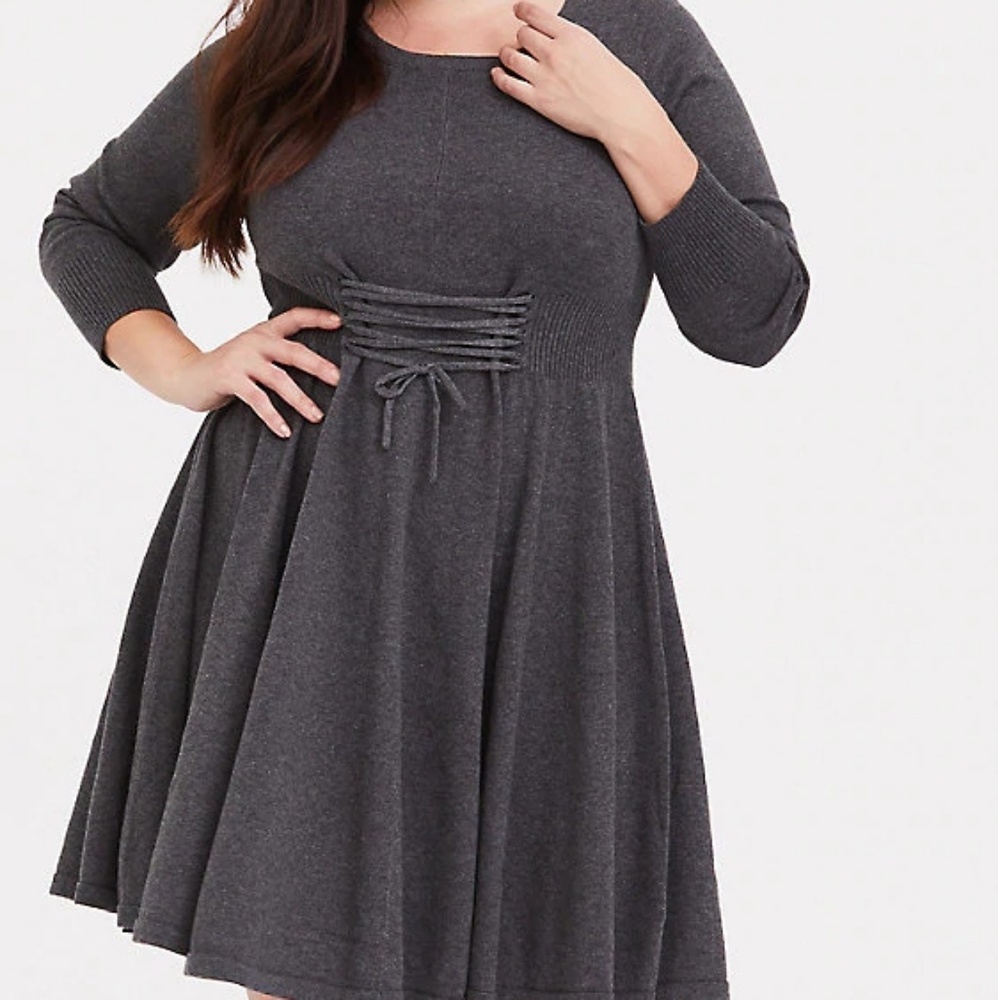 NEVER WORN -Torrid Gray Lace-Up Sweater Dress